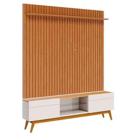 Imagem de Rack Bancada Ambiente Classic 2 Gavetas com Painel para TV Suspenso Ripado Loft 1.8 Off White Nature - Imcal