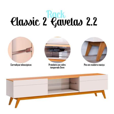 Imagem de Rack Bancada Ambiente Classic 2 Gavetas com Painel para TV Suspenso Ripado Loft 2.2 Off White Nature - Imcal