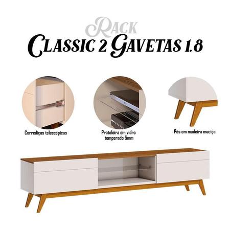 Imagem de Rack Bancada Classic 2 Gavetas 1.8 Off White Freijó Touch - Imcal