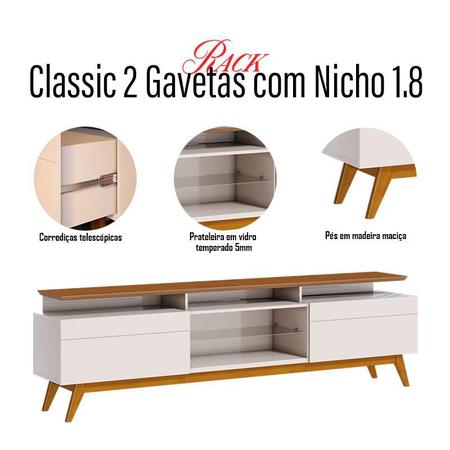 Imagem de Rack Bancada Classic 2 Gavetas com Nicho 1.8 Off White Freijó Touch - Imcal