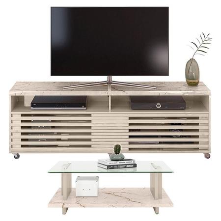 Imagem de Rack Bancada com Mesa de Centro Frizz Cross Calacata Off White  Madetec