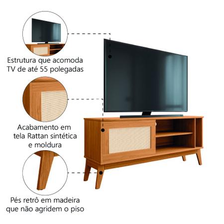 Imagem de Rack Bancada Para TV Até 55 Polegadas 1,36m 1 Porta Com Tela Rattan Cedro Caribe EDN
