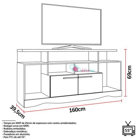 Imagem de Rack Bancada Para TV Sala Com Rodizios Centurini