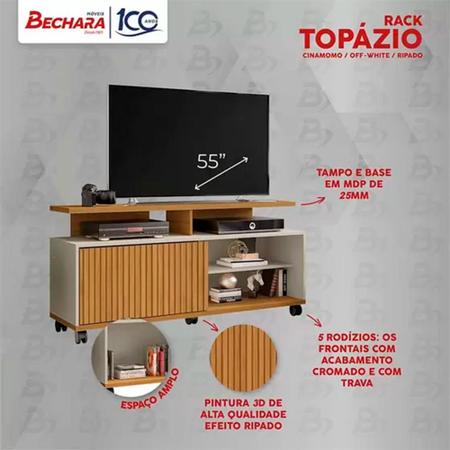 Imagem de Rack Bancada Topazio para Tv até 52 polegadas com rodízios 136x63x38cm - Bechara