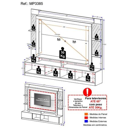 Imagem de Rack c/ Painel e Suporte TV 65" Prateleiras c/ Espelho Oslo Multimóveis Preto