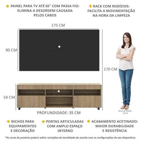 Imagem de Rack c/ Painel TV 65" Rodízios e 2 portas Londres Multimóveis Rustic/Preto