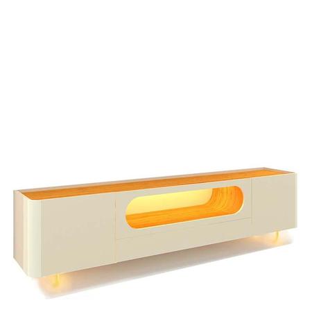 Imagem de Rack Com LED Pra TV 75 Polegadas Design Exclusivo 210cm Nobre Pés de Vidro Gelius Off White