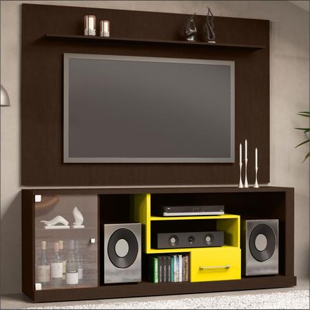 Imagem de Rack com Painel para TV até 60 Polegadas Luxo JB Bechara Imbuia/Amarelo