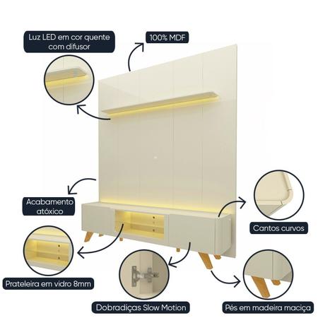 Imagem de Rack com Painel para TV até 85 Polegadas 2 Portas com LED com Pés Madeira 240cm Splendore Yescasa Off White