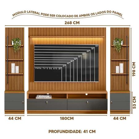 Rack com Painel + Modulo Lateral Nature/Chumbo Ouro Preto Linea Brasil -  CasaDom Home Decor