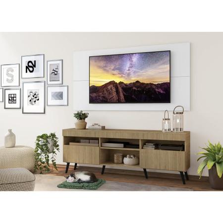 Imagem de Rack com Painel TV 65" Londres Multimóveis Pés Retrô e 2 portas Rustic/Branco/Preto