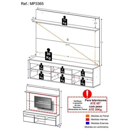 Imagem de Rack com Painel TV 65" Madri Multimóveis e Prateleira Preto/Branco