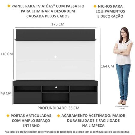 Imagem de Rack com Painel TV 65" Madri Multimóveis e Prateleira Preto/Branco
