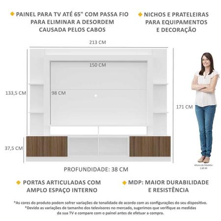 Imagem de Rack Estante c/ Painel TV 65" e 2 portas Oslo Multimóveis Branco/Madeirado