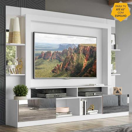 Rack Estante c/ Painel TV 65" e Espelho Oslo Multimóveis Branco/Lacca Fumê Imagem de Rack Estante c/ Painel TV 65" e Espelho Oslo Multimóveis Branco/Lacca Fumê