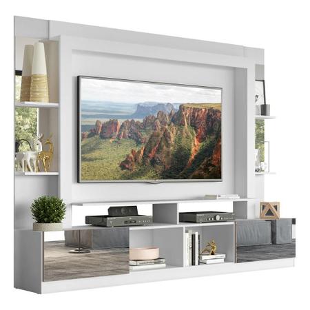 Rack Estante c/ Painel TV 65" e Espelho Oslo Multimóveis Branco/Lacca Fumê Imagem de Rack Estante c/ Painel TV 65" e Espelho Oslo Multimóveis Branco/Lacca Fumê