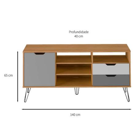 Imagem de Rack Estocolmo Carvalho e Cinza 140 cm