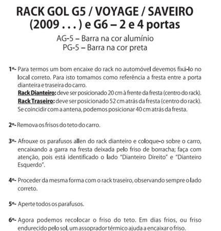 Rack de Teto Travessa Gol Voyage G5 G6 G7 G8 2008 a 2021 Aço Preto