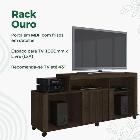 Imagem de Rack P/ Tv Até 43 Polegadas 1 Porta 5 Nichos C/ Rodízios Ouro Jcm Movelaria Café