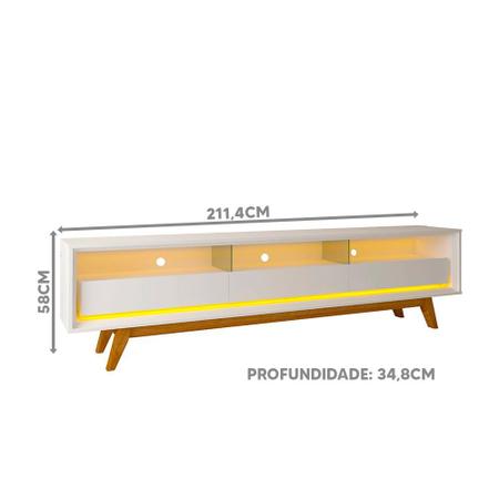 Imagem de Rack Para Sala TV Até 75 Polegadas Com LED E Pés Em Madeira Branco Requinte Gelius