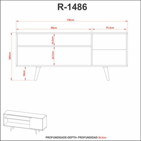 Imagem de Rack Para TV até 42 Polegadas com 1 Porta 136cm R1486 Tecno Mobili