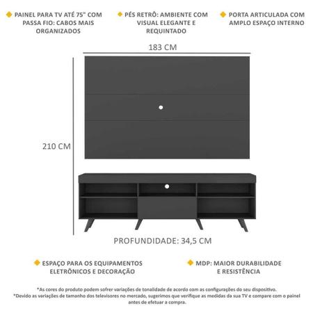 Imagem de Rack Retrô com Painel TV 75" Web Multimóveis MP1046 Preto