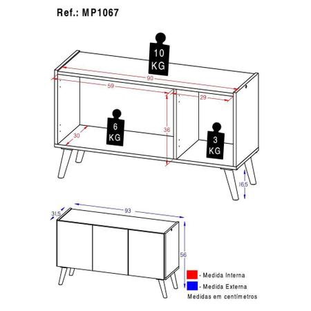 Imagem de Rack Retrô para TV até 32 Polegadas com 3 Portas Multimóveis MP1067