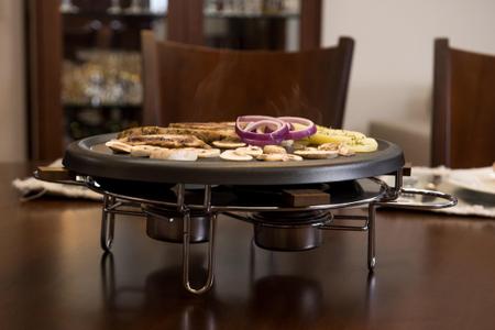 Imagem de Racleteira Raclette Grill 8 Peças 37cm Antiaderente Chapa Fondue Pedra Raclet Alto Padrão Qualidade Forma Inox