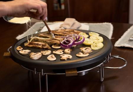 Imagem de Racleteira Raclette Grill 8 Peças 37cm Antiaderente Chapa Fondue Pedra Raclet Alto Padrão Qualidade Forma Inox