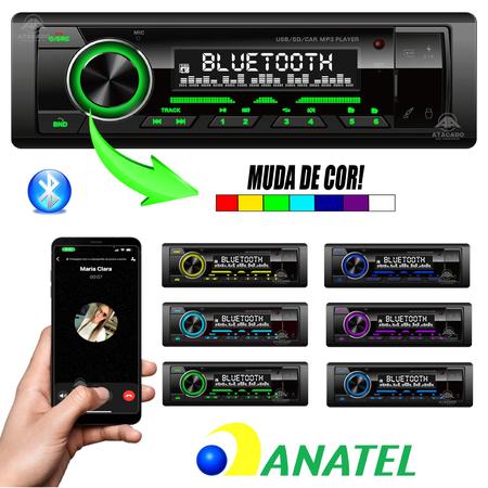 Imagem de Rádio Auto Som Automotivo Aparelho MP3 p/ Carro Entrada USB SD Aux Bluetooth HT-1400