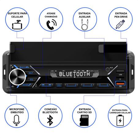 Imagem de Radio Automotivo Com suporte de Celular MP3 USB SD bluetooth c/ controle Tay Tech