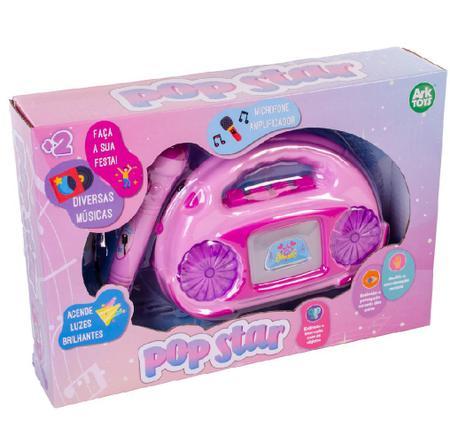 Imagem de Radio com Microfone Amplificador Popstar Infantil com Musicas e Luzes - Ark Toys
