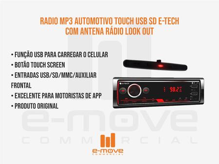 Imagem de Rádio Mp3 Combat + Antena Automotiva Interna Look-out Am Fm
