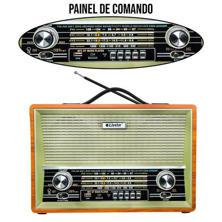 Imagem de Radio Portatil Retro Com 4 Bandas Am Fm Sw Livstar