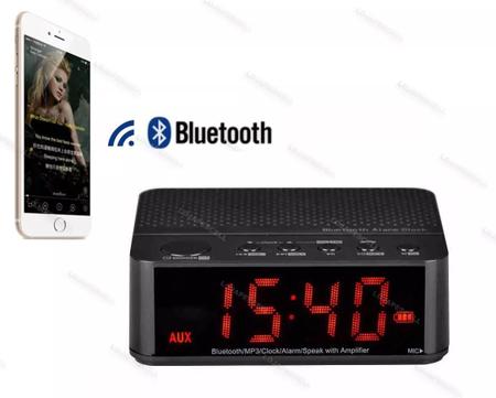 Imagem de Radio Relógio Alarme Bluetooth Led Bat Recarregável Idoso Fm