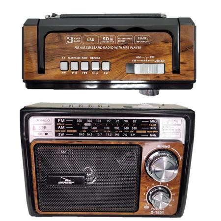 Imagem de Rádio Retro Caixa De Som Vintage Com Alça Entrada USB, Auxiliar P2, Cartão De Memória D-1601