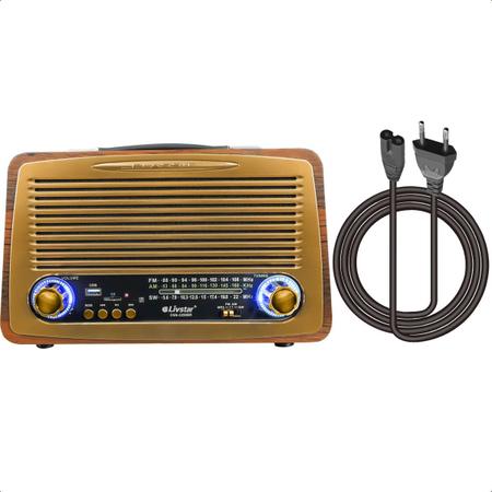 Imagem de Rádio Retro Vintage Bluetooth Bivolt Com Led 3 Bandas AM FM SW Recarregável Com Cabo De Força Entrada Usb TF DC 5V         
