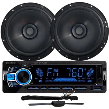 Imagem de Rádio Roadstar RS2751 BT/2 USB/SD/FM/Auxiliar + 2 Alto Falantes 6  Bomber 100w + Antena Rádio