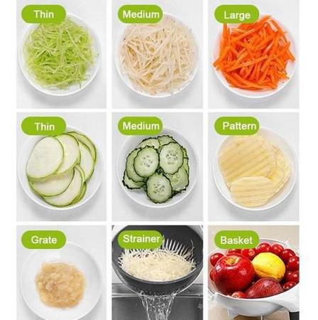 Imagem de Ralador Fatiador Cortador Legumes Salada Frutas Cozinha Alimentos Ralador Escorredor Multifuncional 9 em 1