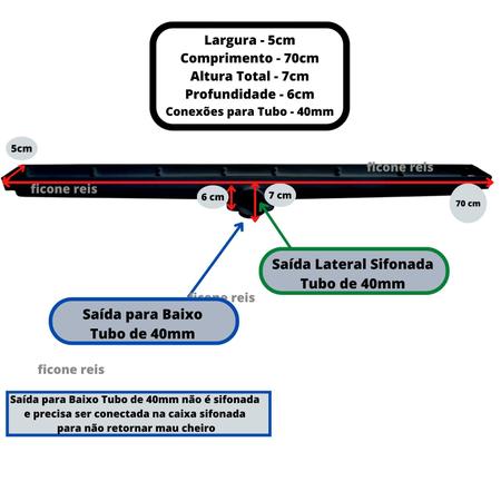 Imagem de Ralo Linear Banheiro Inox 304 modelo Palito 5x70 Sifonado 40mm ou Saída Baixa coletor Preto