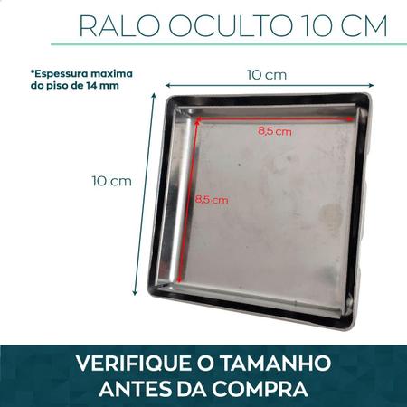 Imagem de Ralo Oculto Inox 10x10 Tampa Invisível Quadrado Square 10cm Ralo Para Banheiro Tampa 2 em 1 Aplicar Piso Porcelanato Antiodor Aço Inox 304 Escovado