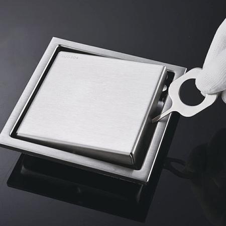 Imagem de Ralo Oculto Square Invisível Anti Odor Aço Inox 304 15x15cm