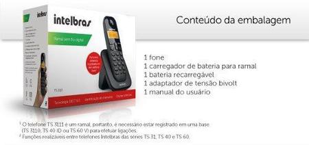 Imagem de Ramal Para Telefone Fixo Sem Fio Intelbras Ts3111