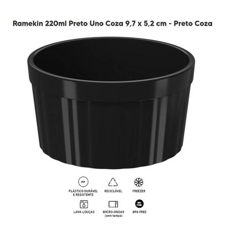 Imagem de Ramekin Plástico Preto Canelado 200ml 9,7cm Uno Coza Tigela Bowl Sobremesa