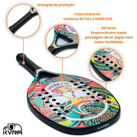 Imagem de Raquete beach tennis carbono 3k pro leve potente tratamento profissional + capa bolsa raqueteira proteção anti risco