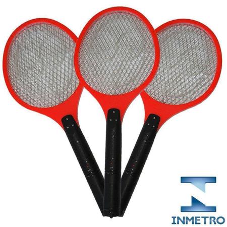 Imagem de Raquete elétrica mata mosquito kit 3 peças Vermelho CBRN05604 - COMMERCE BRASIL