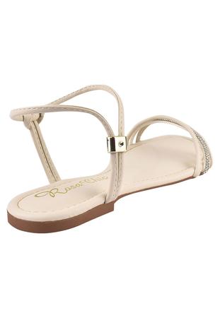 Imagem de Rasteirinha Rosa Chic Calçados Sandália Feminina Flat Calce Fácil Strass Brilho Branco