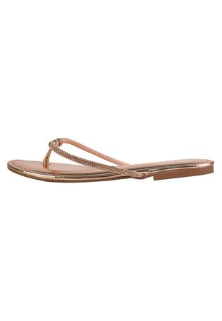 Imagem de Rasteirinha Rosa Chic Calçados Sandália Feminina Flat Chinelo Strass Brilho Cobre