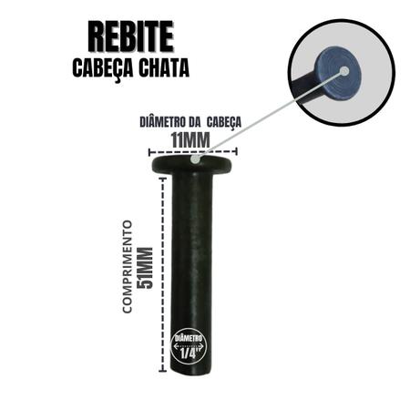 Imagem de Rebite Rebater 1/4" x 2 Pol  Maciço Ferro Cabeça Chata - 3Kg