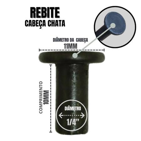 Imagem de Rebite Rebater 1/4 x 3/8" Maciço de Ferro Cabeça Chata - 5Kg
